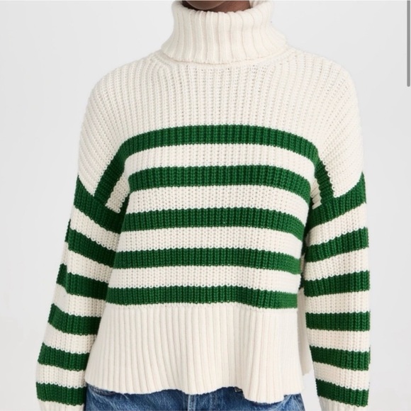Madewell White and Green Striped Turtleneck Sweater - Picture 3 of 8